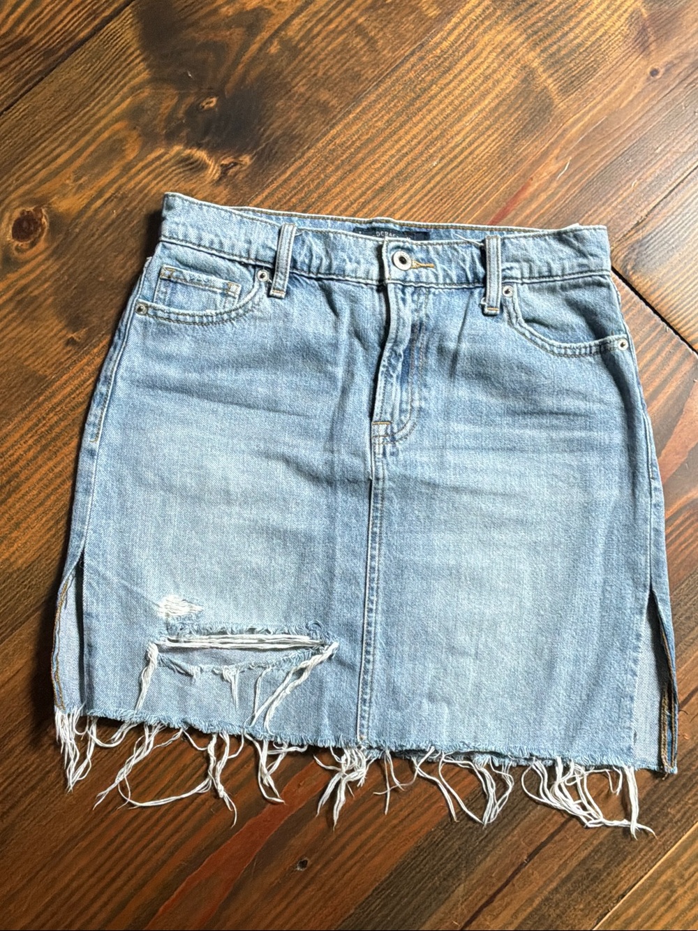 Lucky Brand Light Blue Frayed Denim Mini Skirt